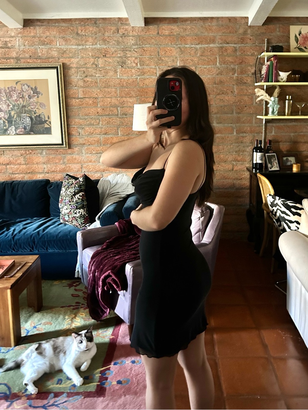 Ruched Mesh Little Black Dress - Picture 2 of 5